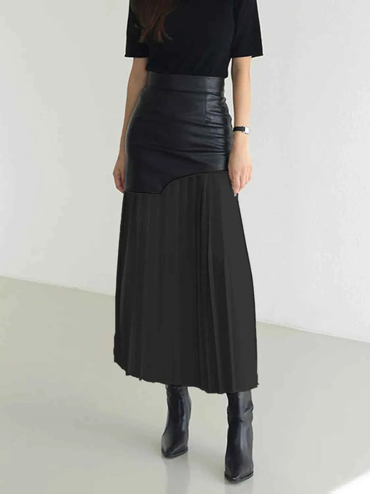 Patchwork Contrast Pleated Skirt