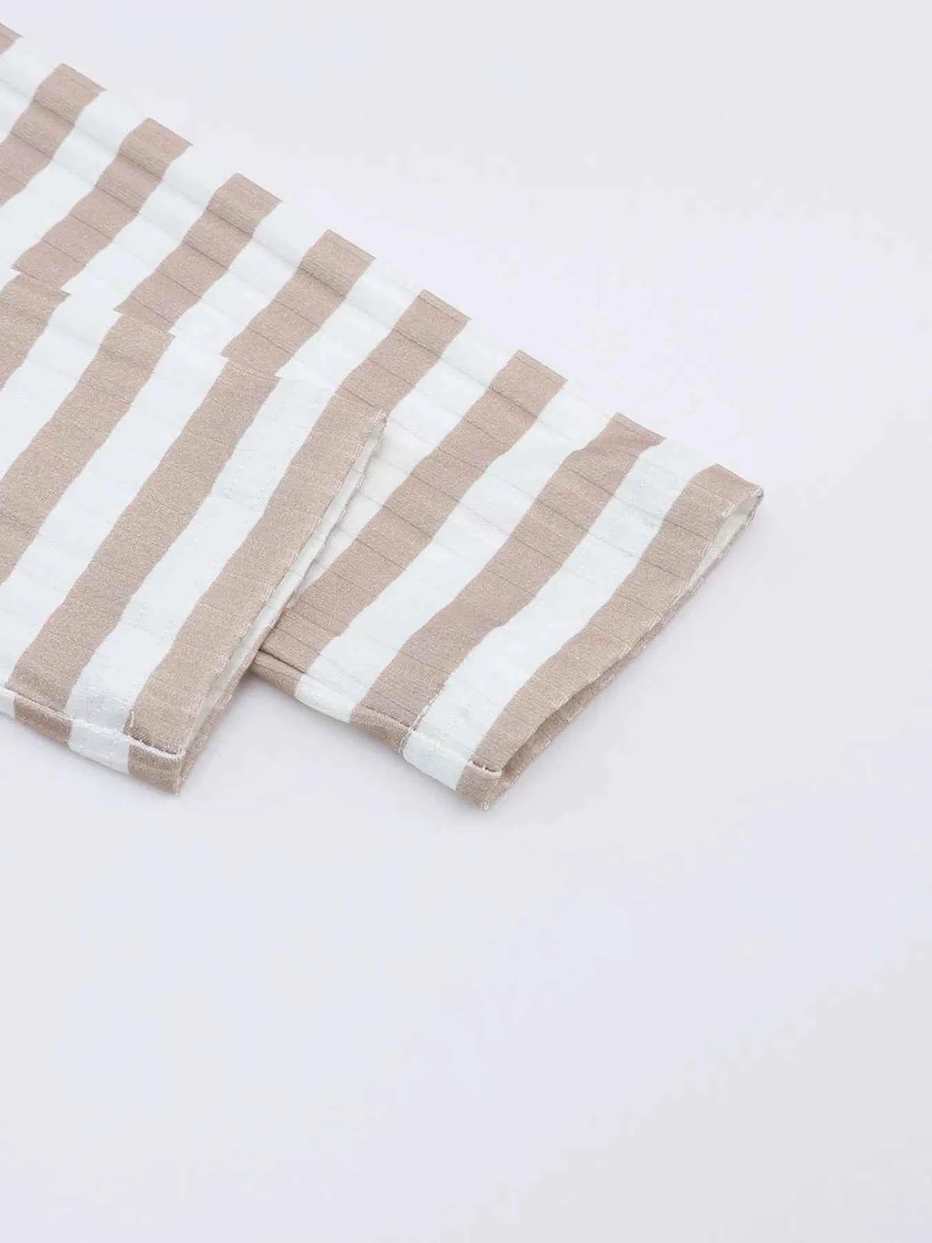 Striped Textured Knit Long Sleeve Tee