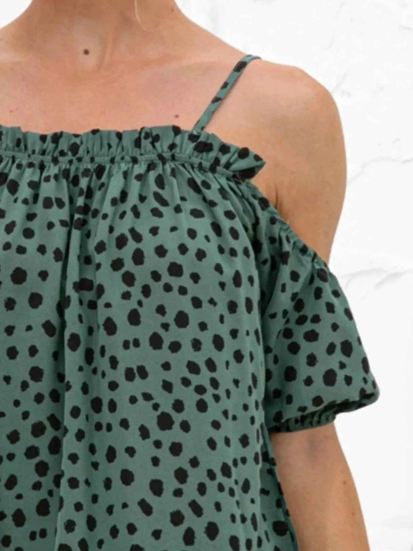 Puff Sleeve Polka Dot Ruffle Cami Top