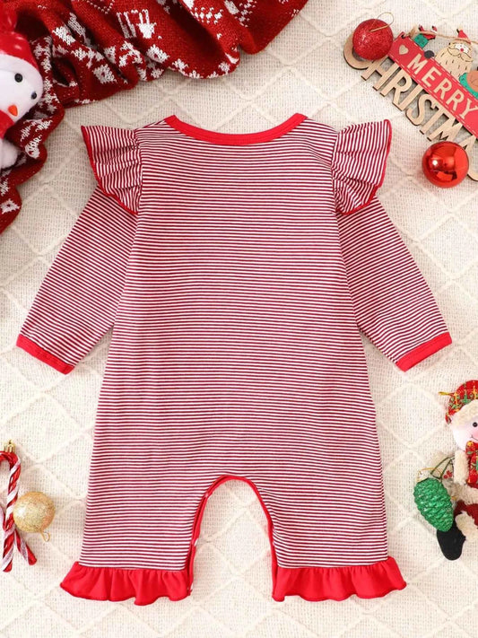 Children's Christmas-Themed Striped Snapped Legs Jumpsuit