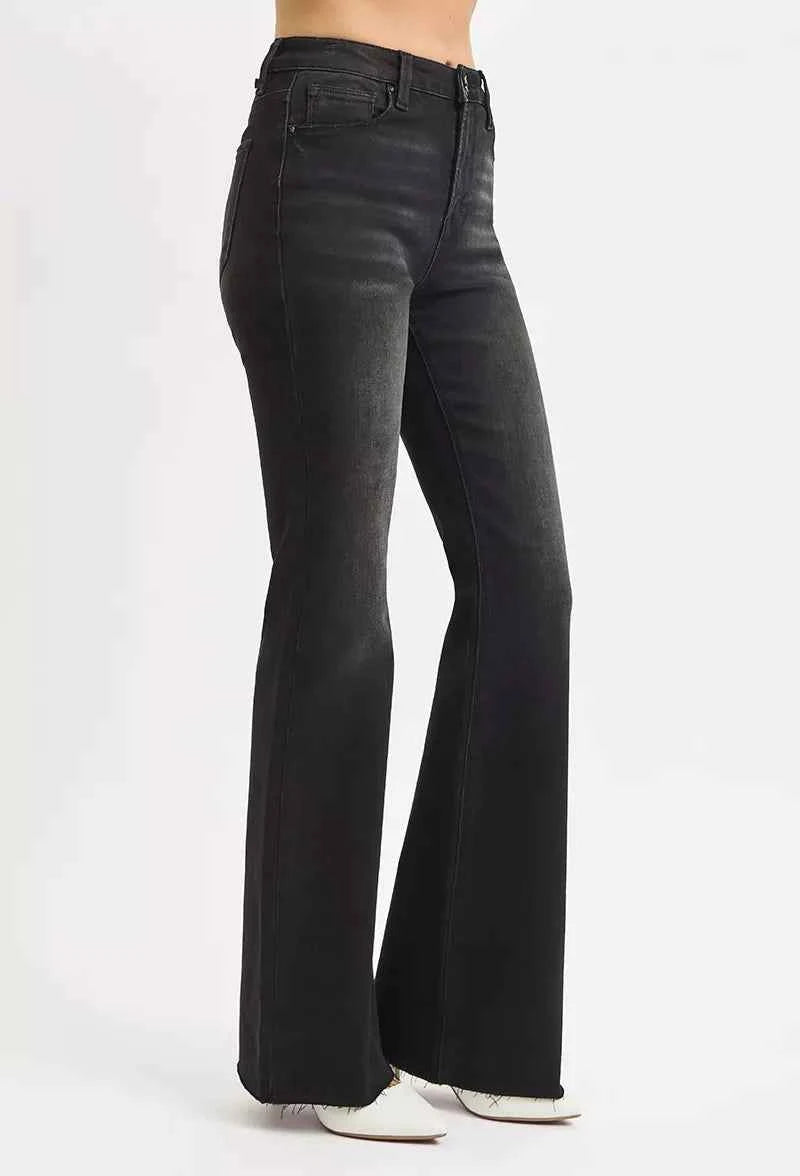RISEN Full Size High Rise Flare Raw Cut Hem Jeans Plus Size