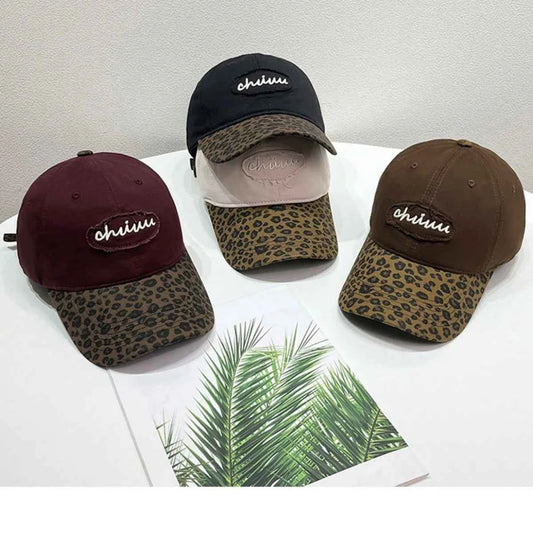Leopard Print Baseball Cap with Embroidered Letter