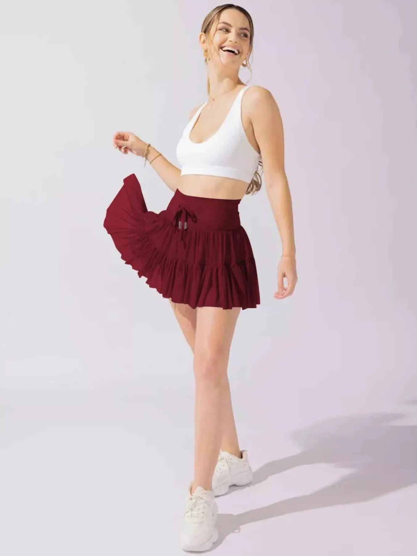 Tiered Skort with Drawstring