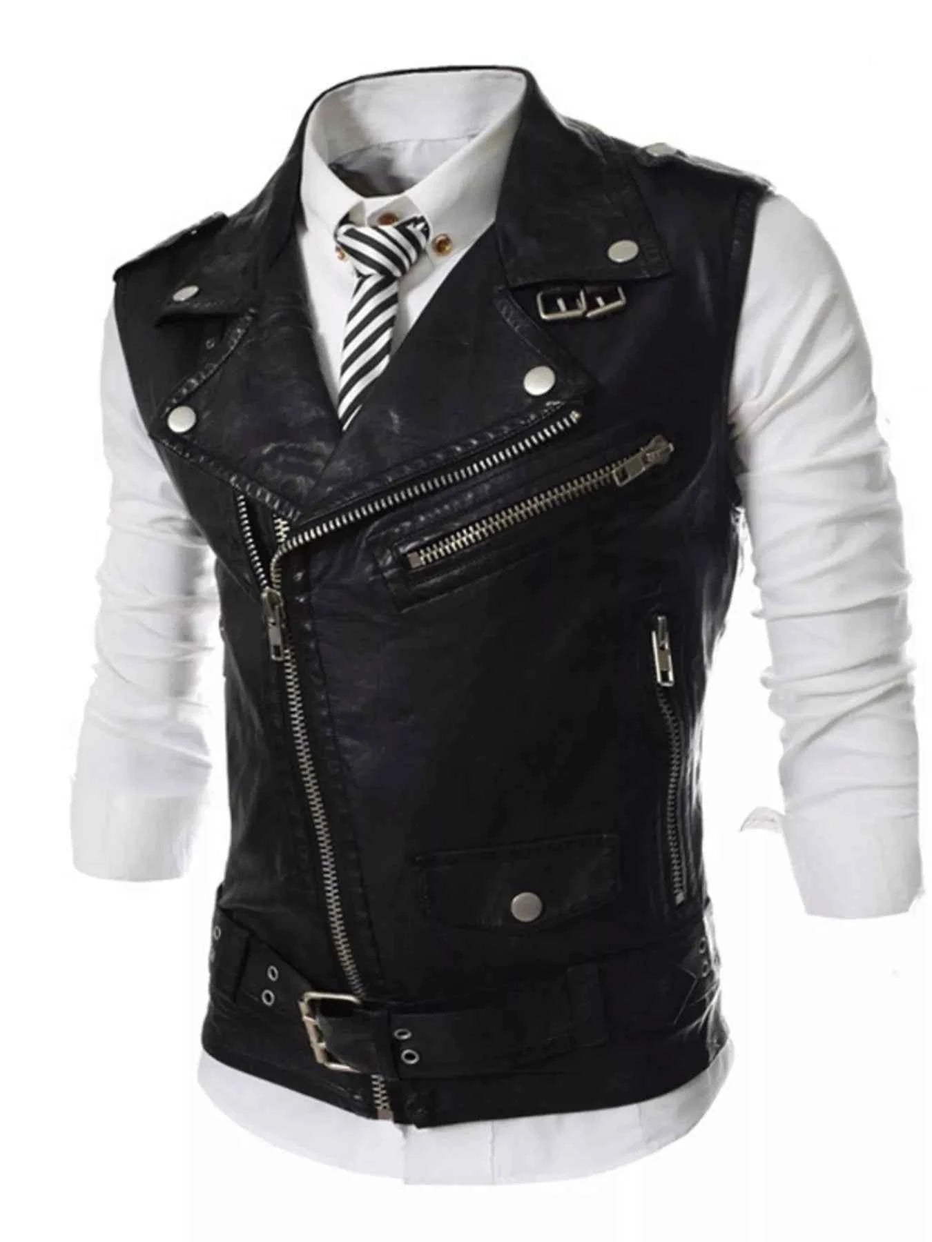 Men's Plus Size Asymmetrical Zipper Adjustable Belt Buckle Vest