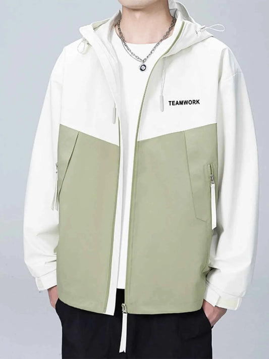 Men's Full Size Contrast Zip Up Long Sleeve Jacket Plus Size