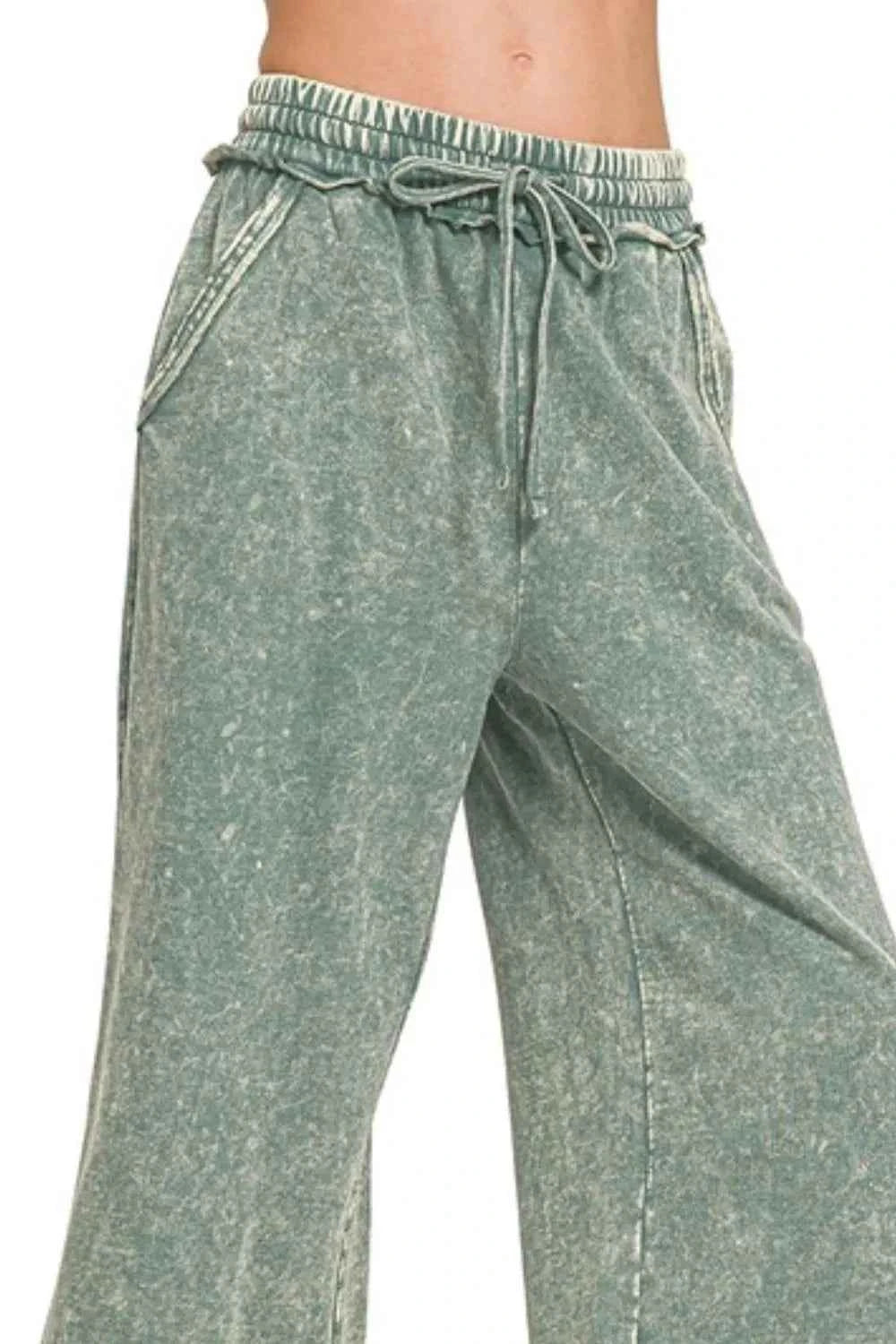 Zenana Washed French Terry Palazzo With Pockets