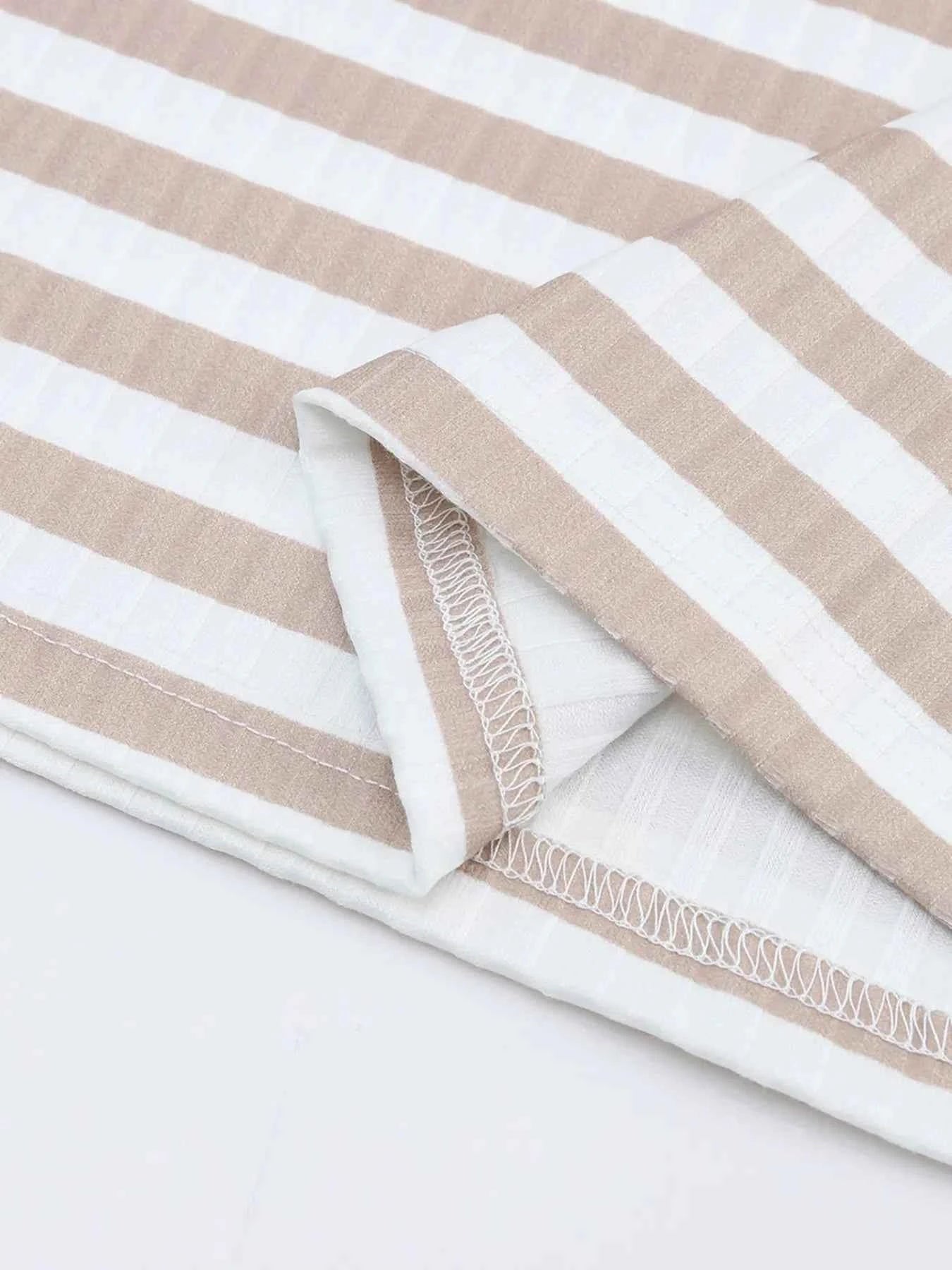 Striped Textured Knit Long Sleeve Tee