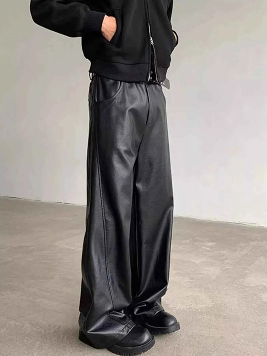 Men's Full Size Leather Wide-Leg Pants Plus Size