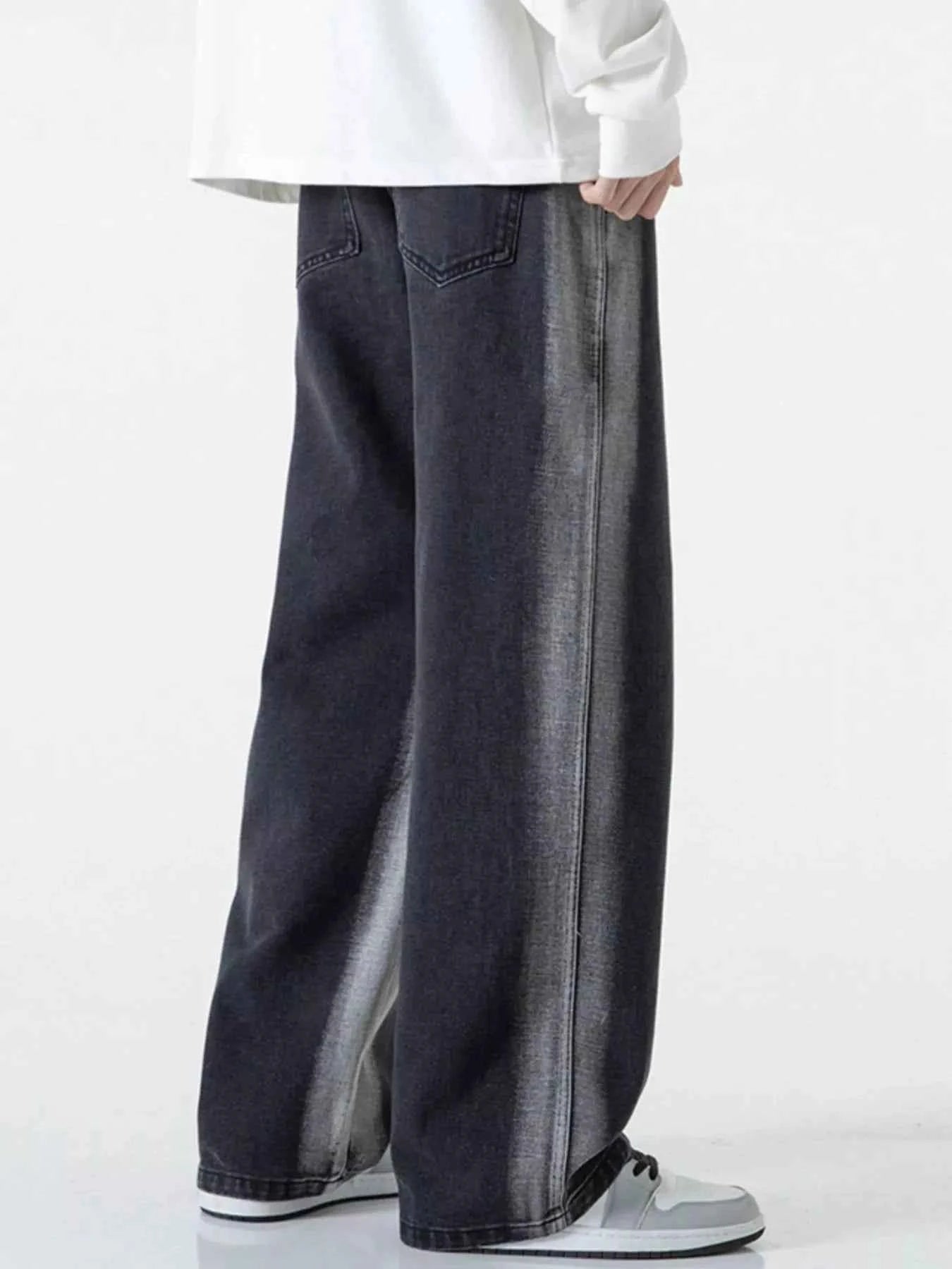 Men's Full Size Drawstring Washed Wide Leg Jeans Plus Size