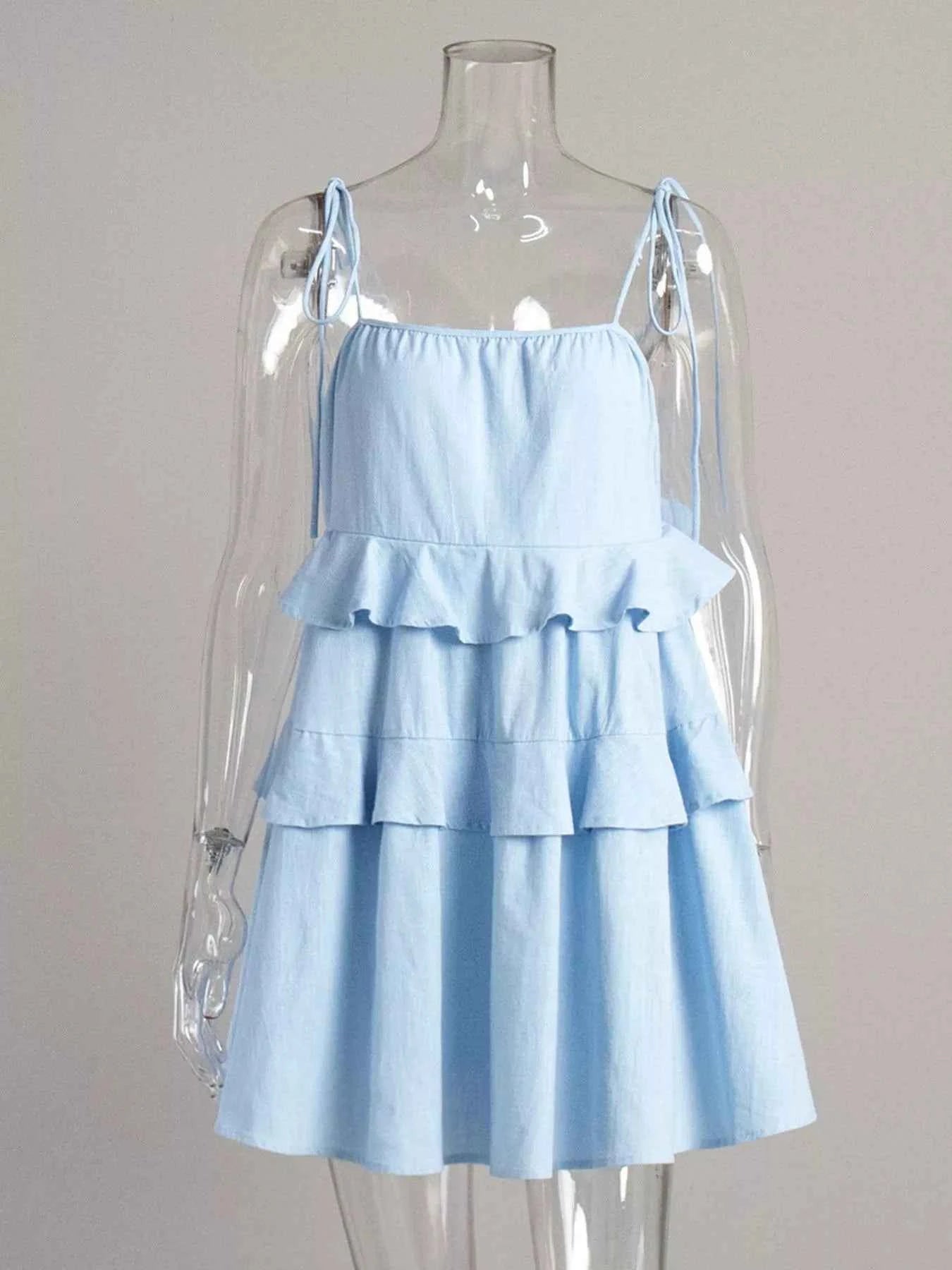 Ruffled Tie Shoulder Mini Dress