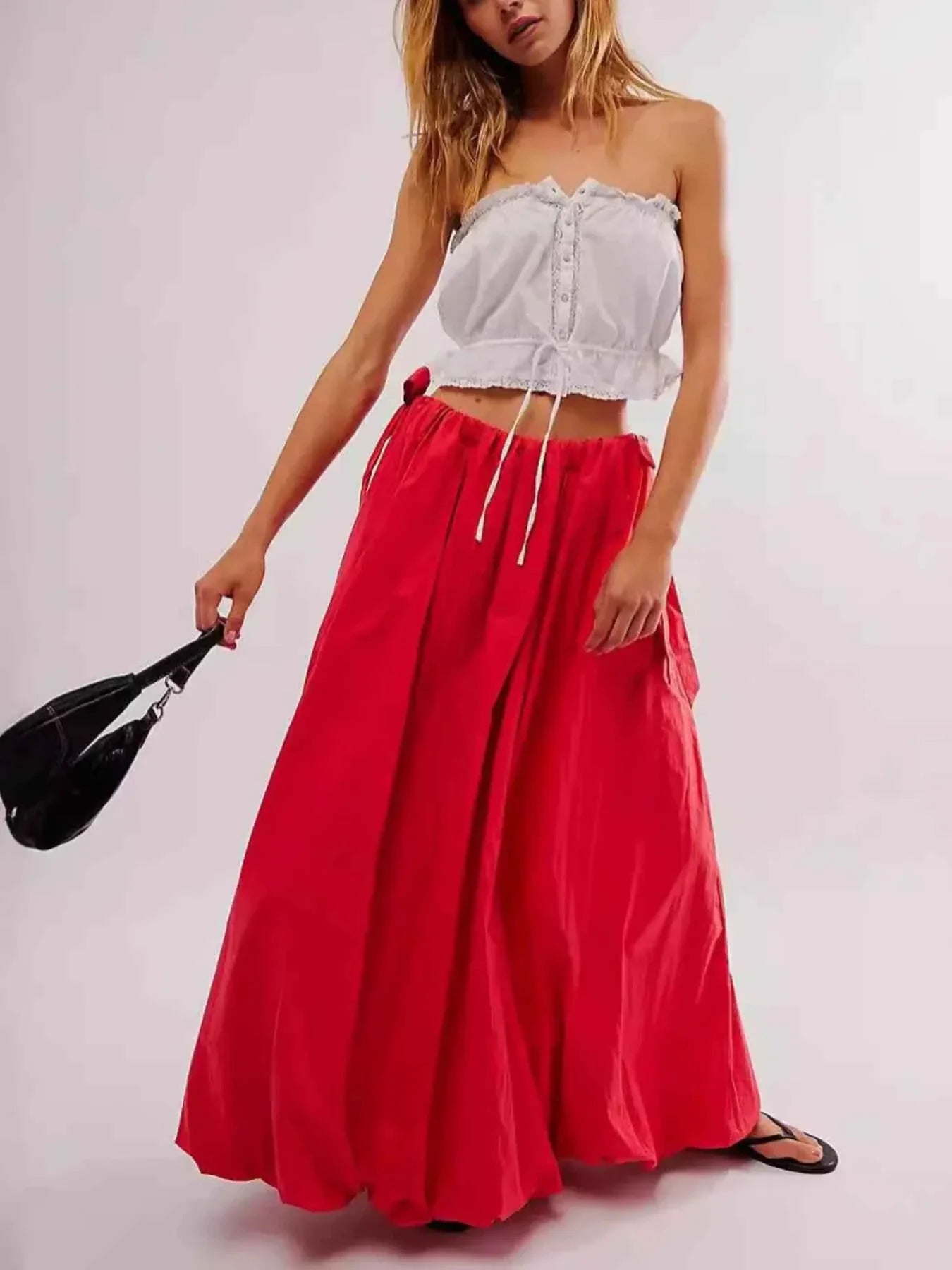 Side Bow Maxi Skirt with Pockets
