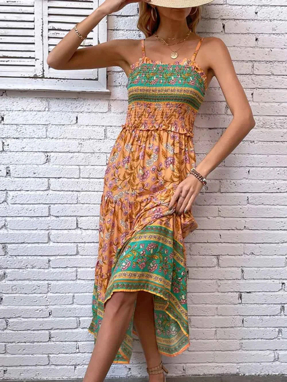 Printed Square Neck Midi Cami Dress