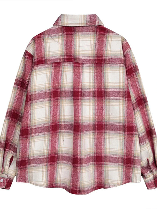 Men's Plaid Button Up Long Sleeve Jacket