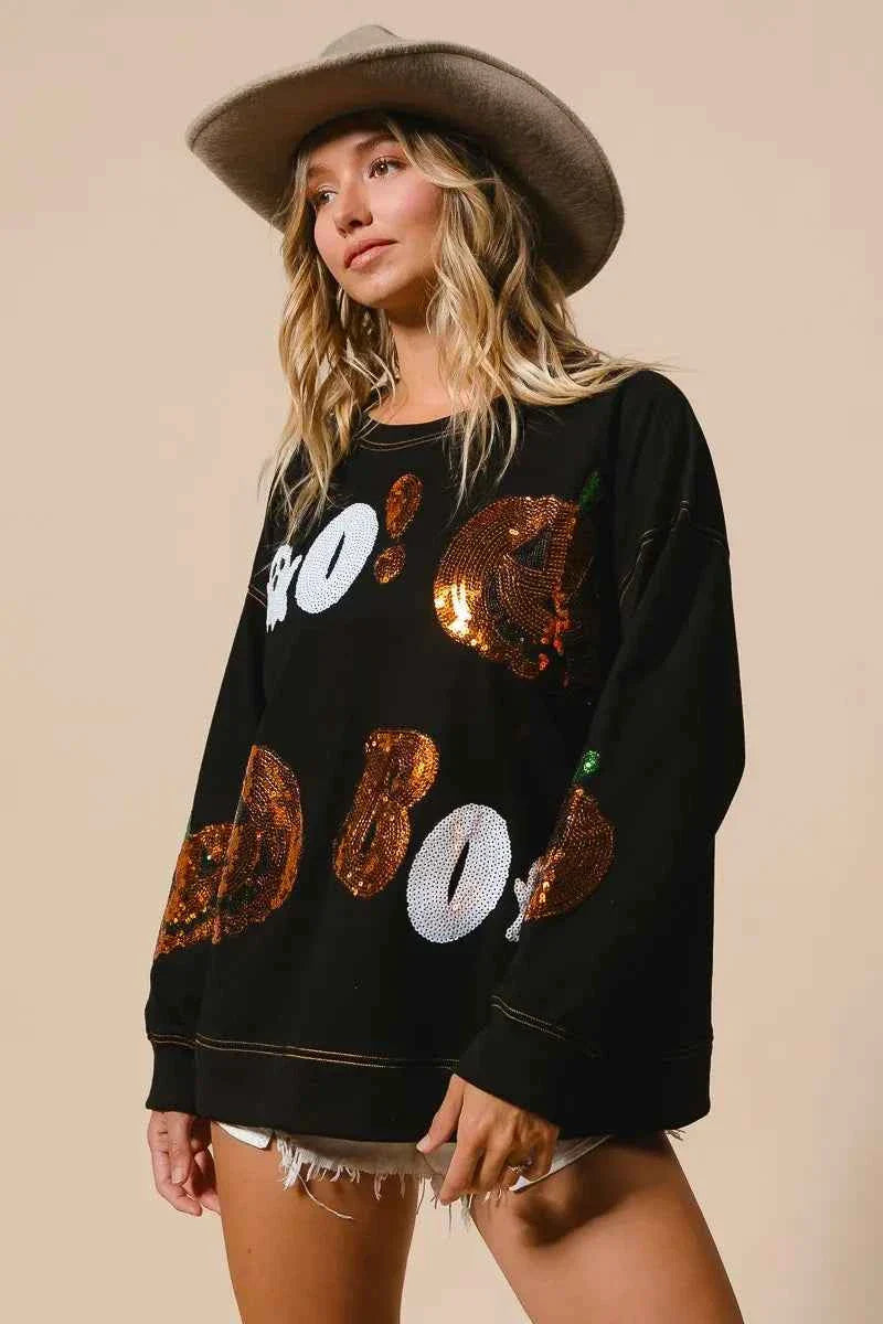 BiBi Halloween Theme Sequin Embroideries Sweatshirt
