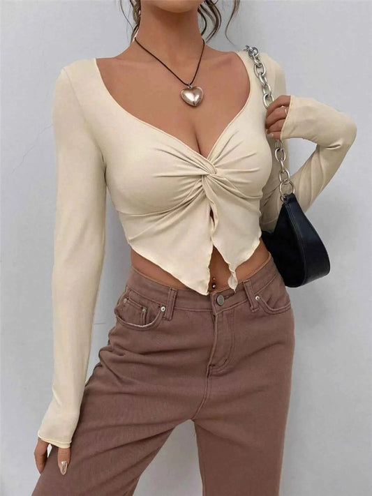 Twisted Front Long Sleeve T-Shirt