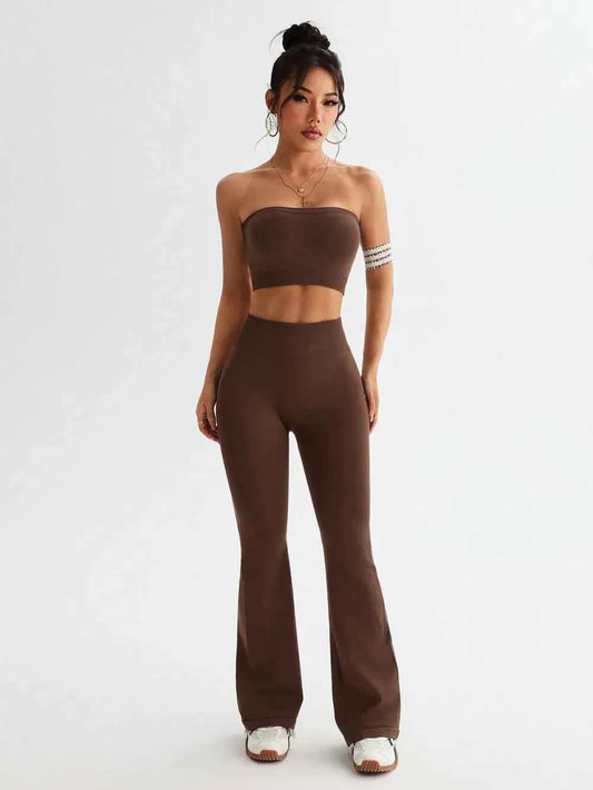 Tube Top and High Waist Flare Pants Active Set