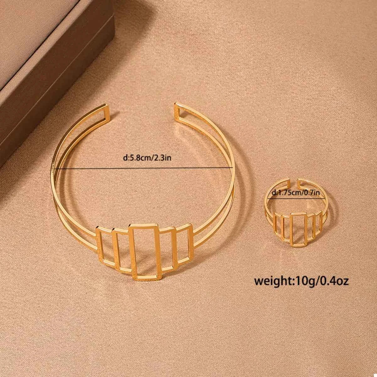 18K Gold-Plated Open Bracelet and Ring Jewelry Set