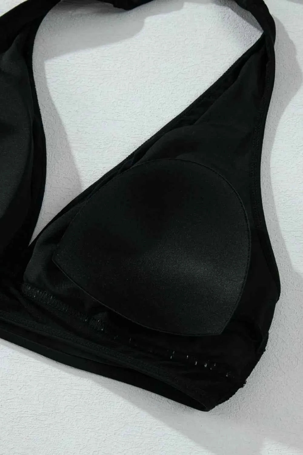 Sheer Mesh Edged Halter V Neck Push Up Bikini Set