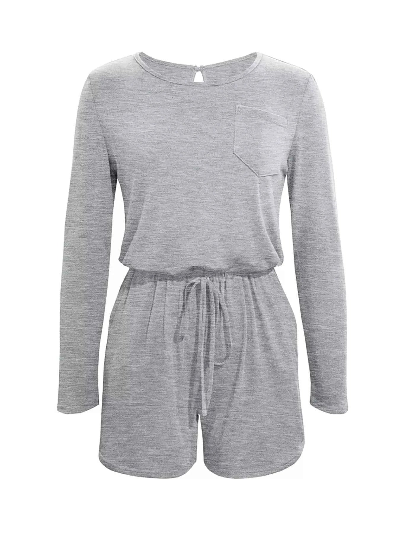 Long Sleeve Drawstring Romper