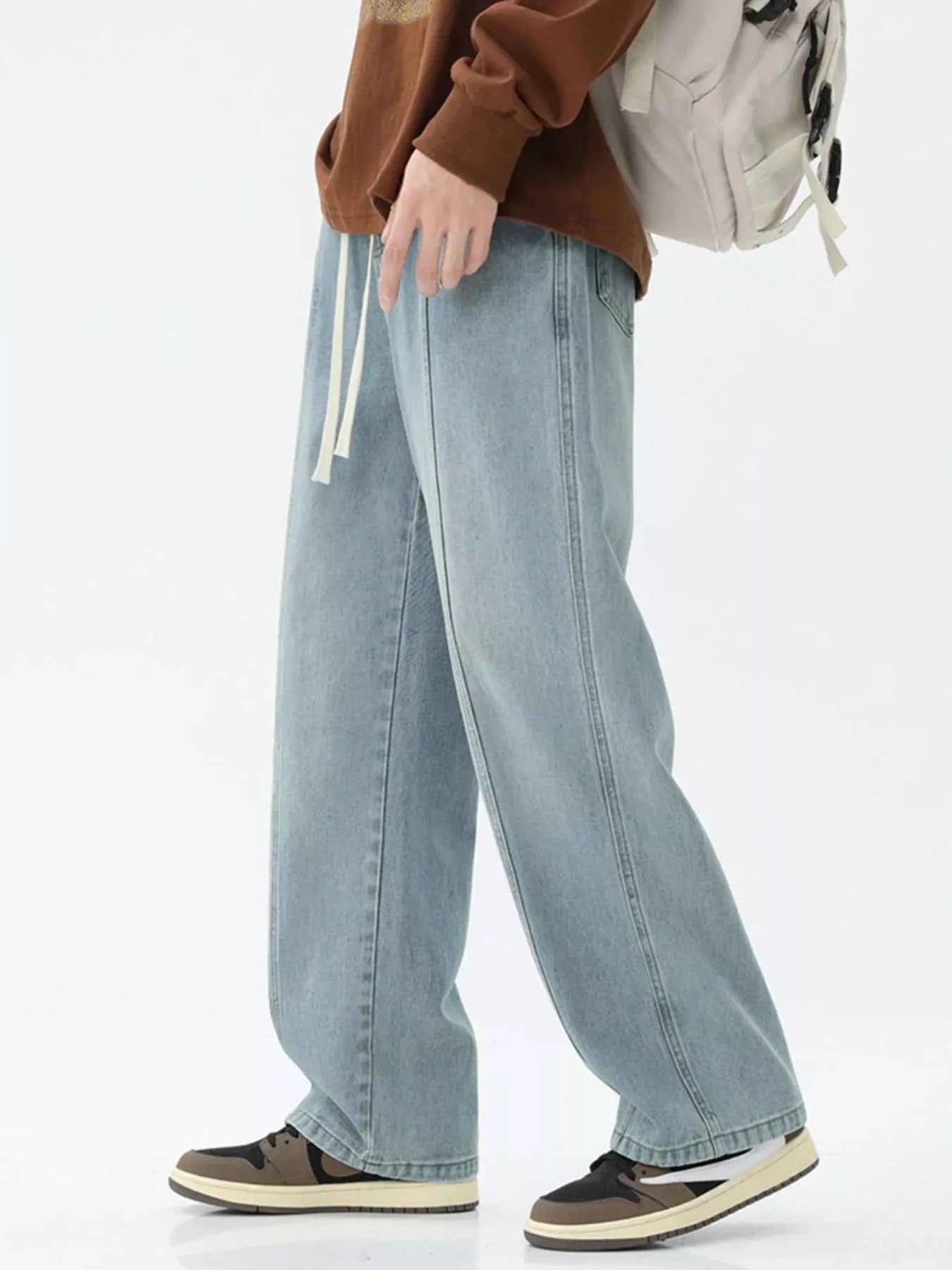Men's Full Size Relaxed Fit Wide Leg Drawstring Jeans Plus Size