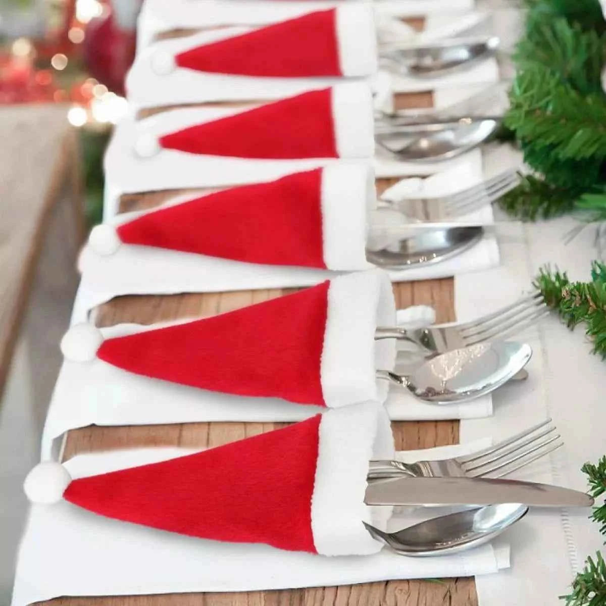 Christmas Santa Hat Cutlery Holders Decorative Table Setting