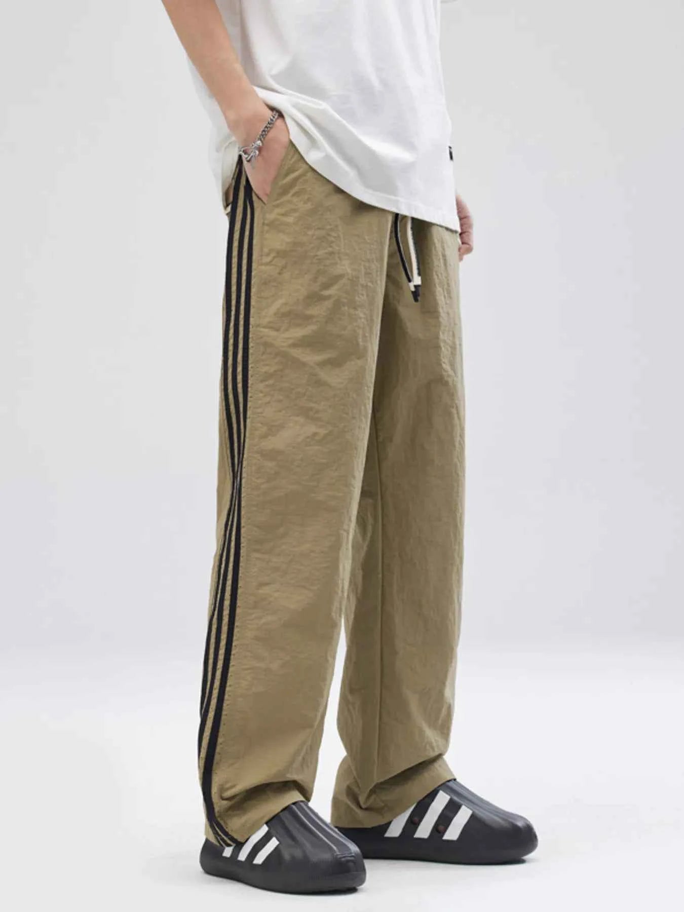 Men's Full Size Drawstring Wide Leg Pants with Side Striped Plus Size