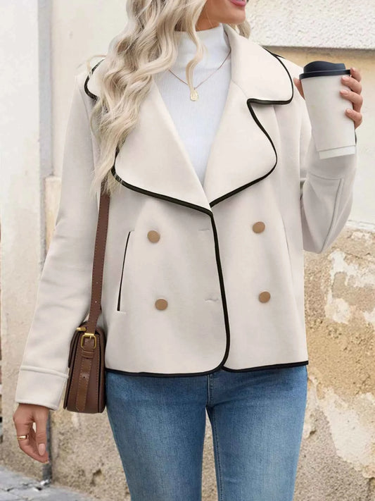 Contrast Trim Double-Breasted Jacket