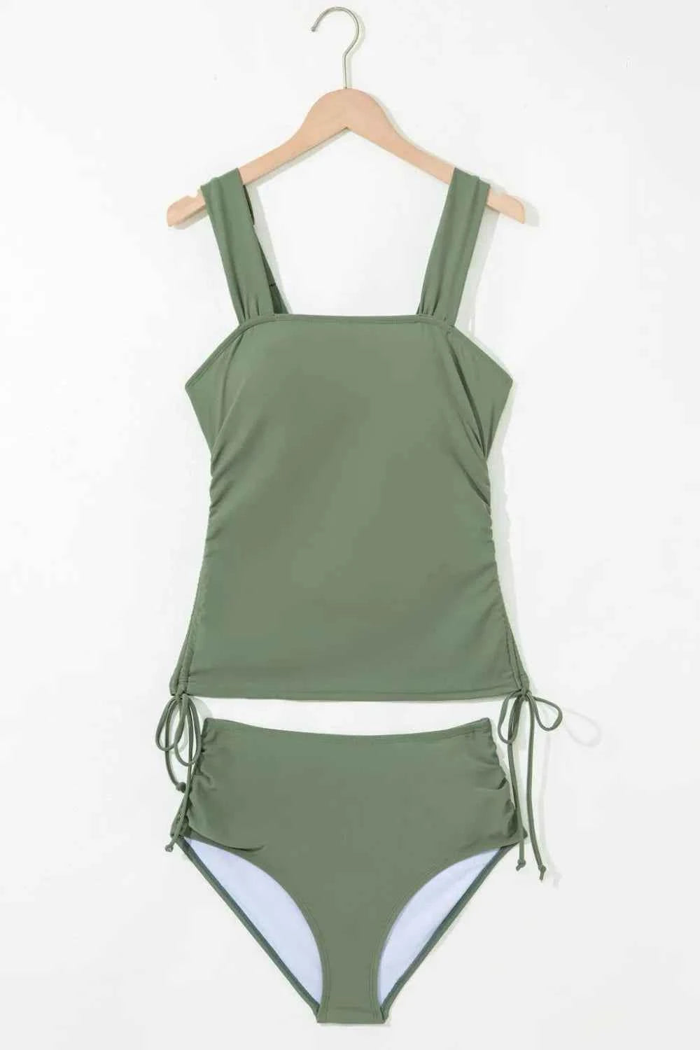 Drawstring Ruched Wide Straps Tankini Set