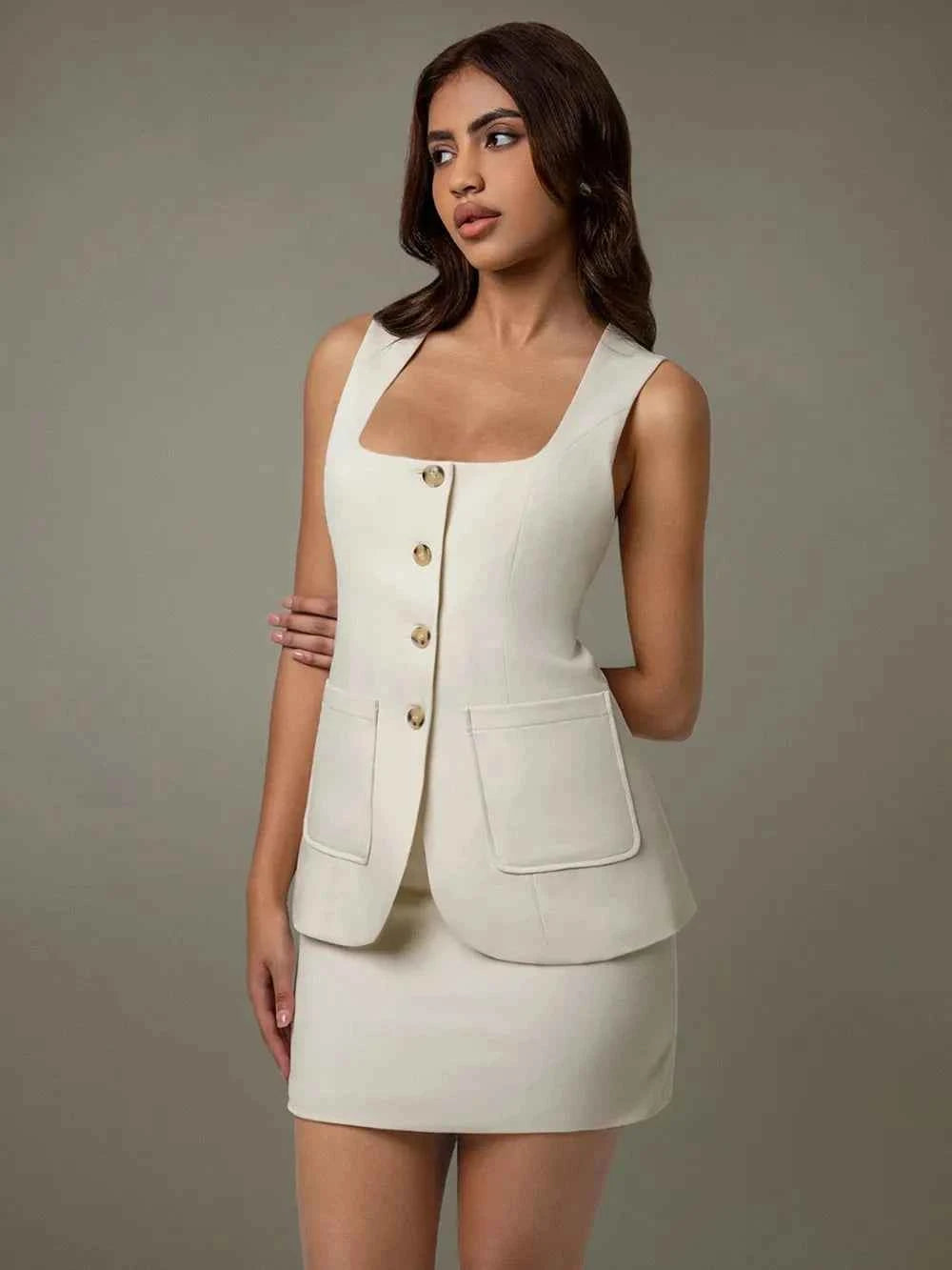 Button Down Sleeveless Top and Skirt Set