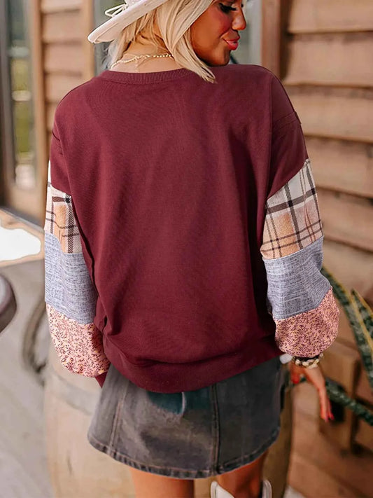 Multi-Pattern Long Sleeve Sweatshirt
