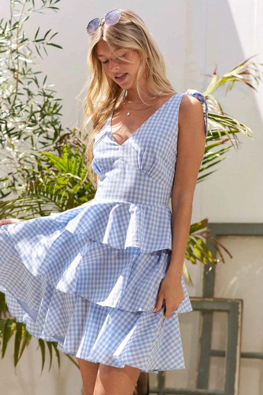 Jade By Jane Full Size Gingham Tiered Mini Dress Plus Size