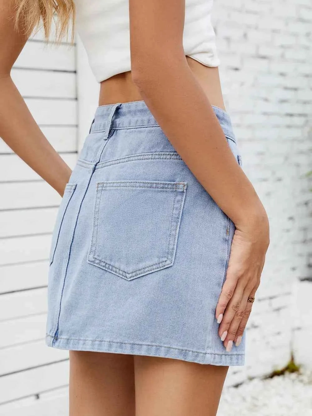 Solid Mini Denim Skirt