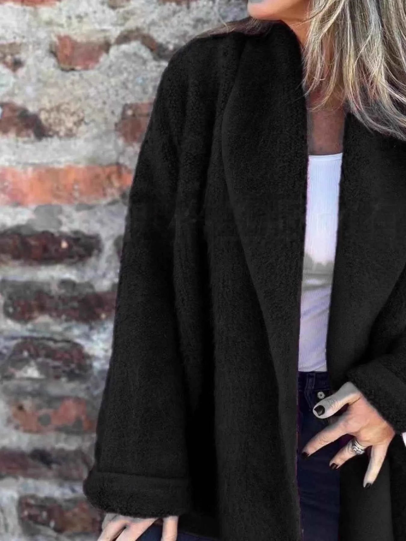 Open Front Long Sleeve Fluffy Jacket