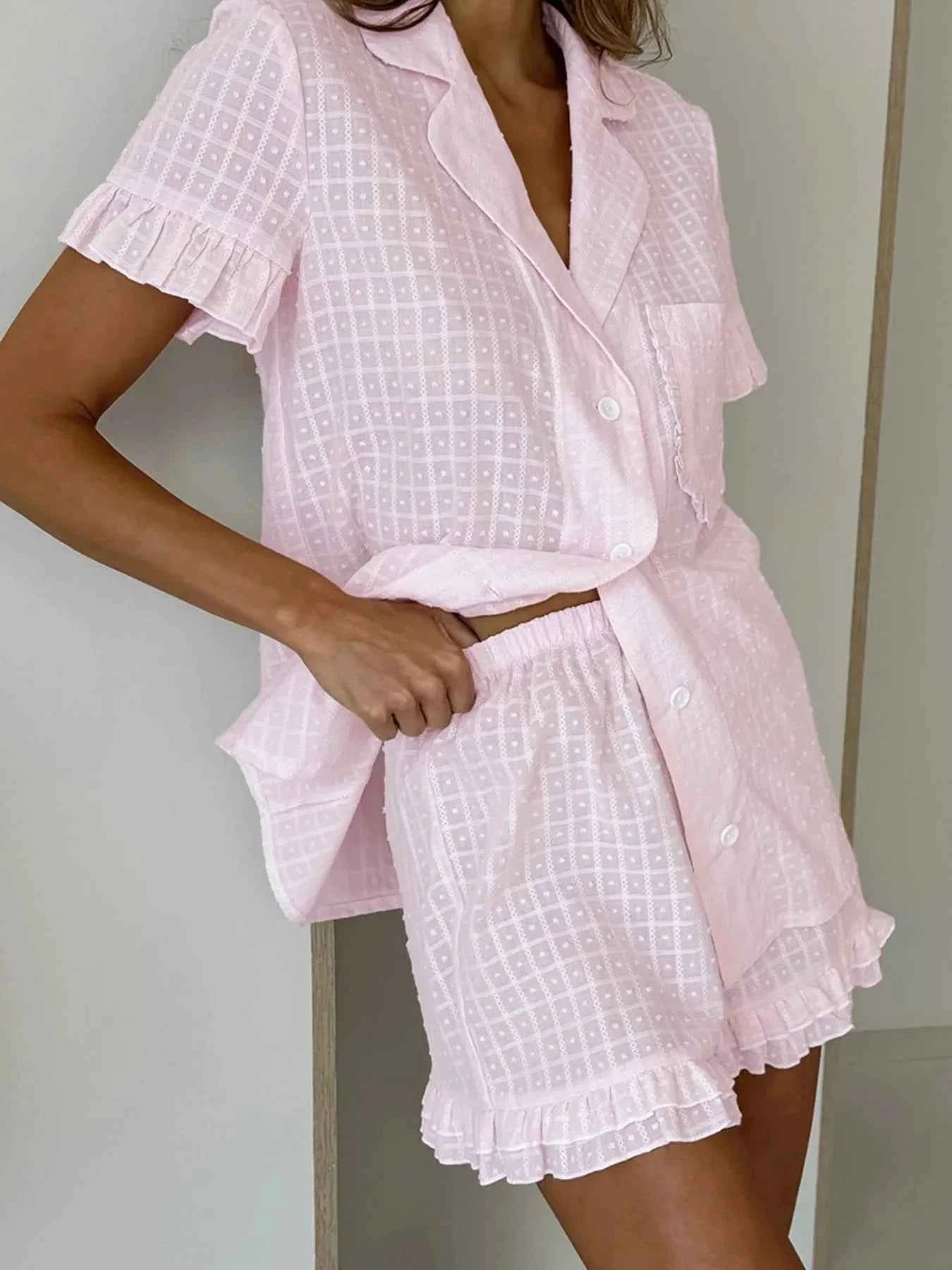 Button Up Short Sleeve Top and Shorts Set