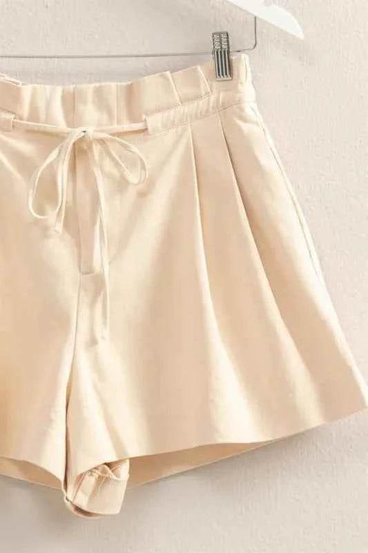 HYFVE High-Waisted Washed Twill Paperbag Shorts