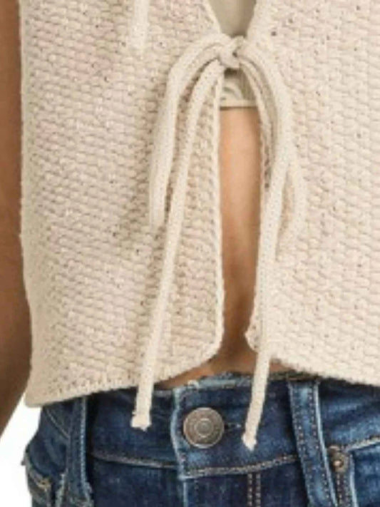 Zenana Tie Front Cropped Sweater Vest