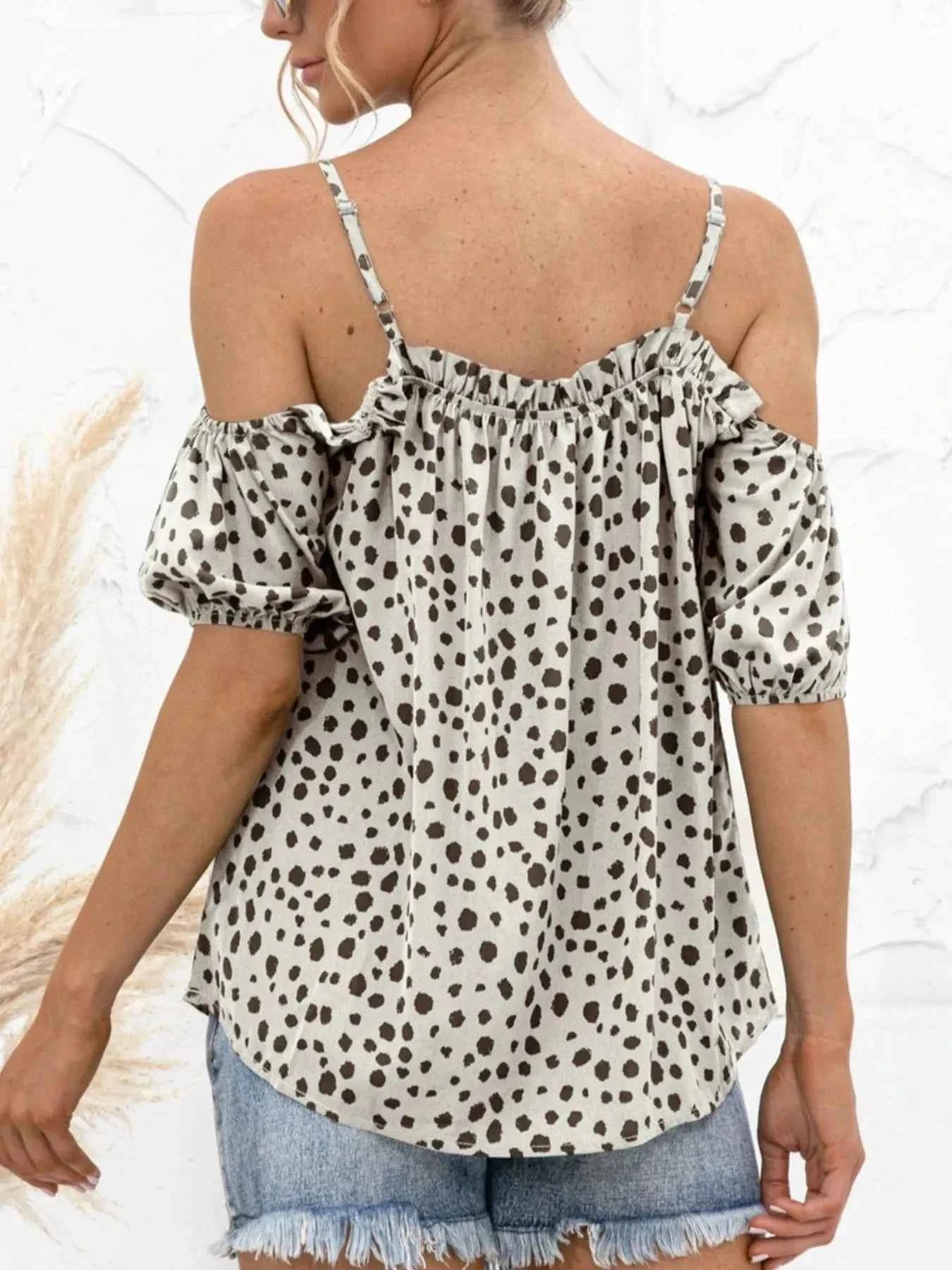 Puff Sleeve Polka Dot Ruffle Cami Top