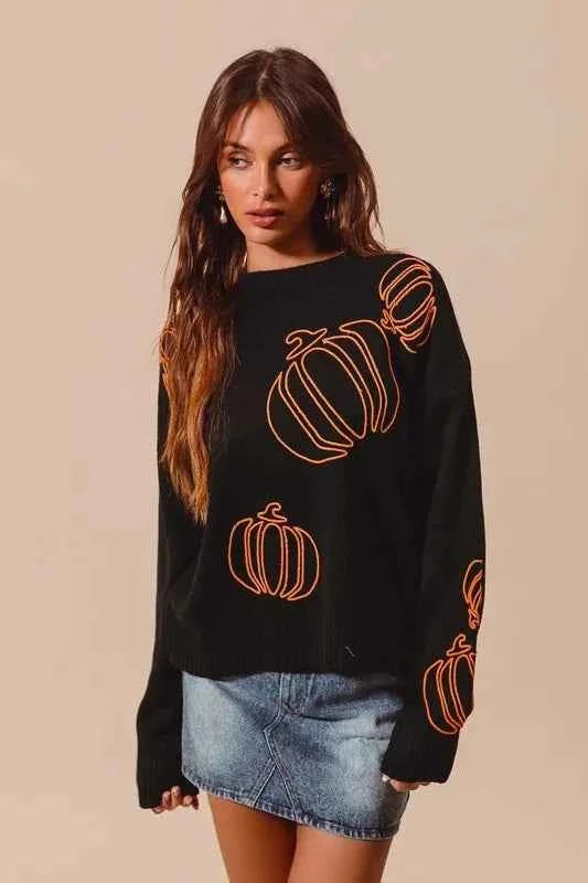 SO ME Pumpkin Embroidered Halloween Thanksgiving Sweater