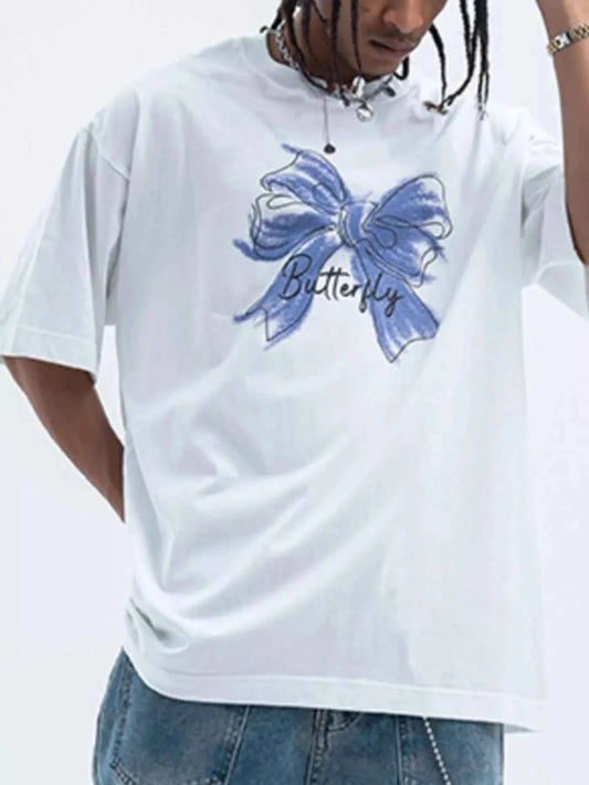 Men's Bow Butterfly Round Neck Short Sleeve T-Shirt
