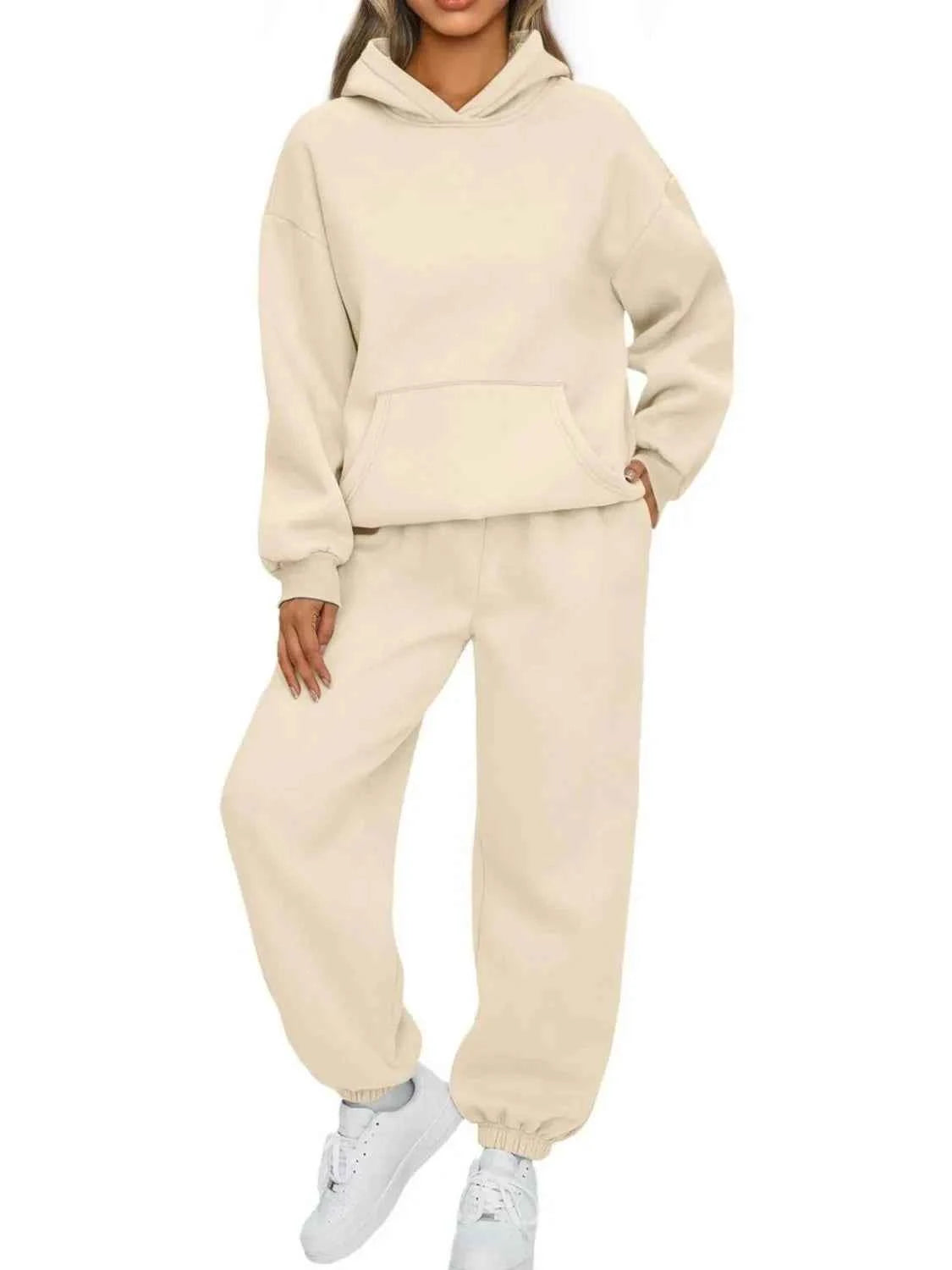 Full Size Kangaroo Pocket Hoodie and Joggers Set Plus Size