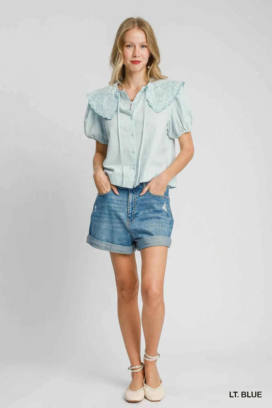 Umgee Tied Collared Short Sleeve Button Down Shirt