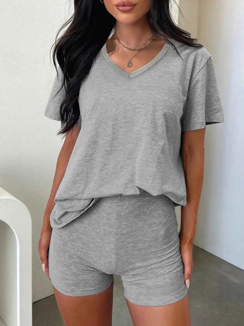 V-Neck T-Shirt and Shorts Set