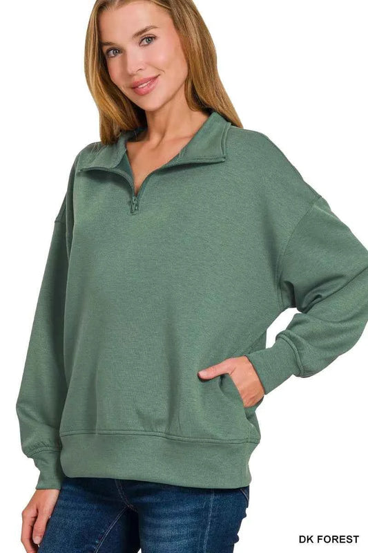 Zenana Scuba Quarter-Zip Sweatshirt