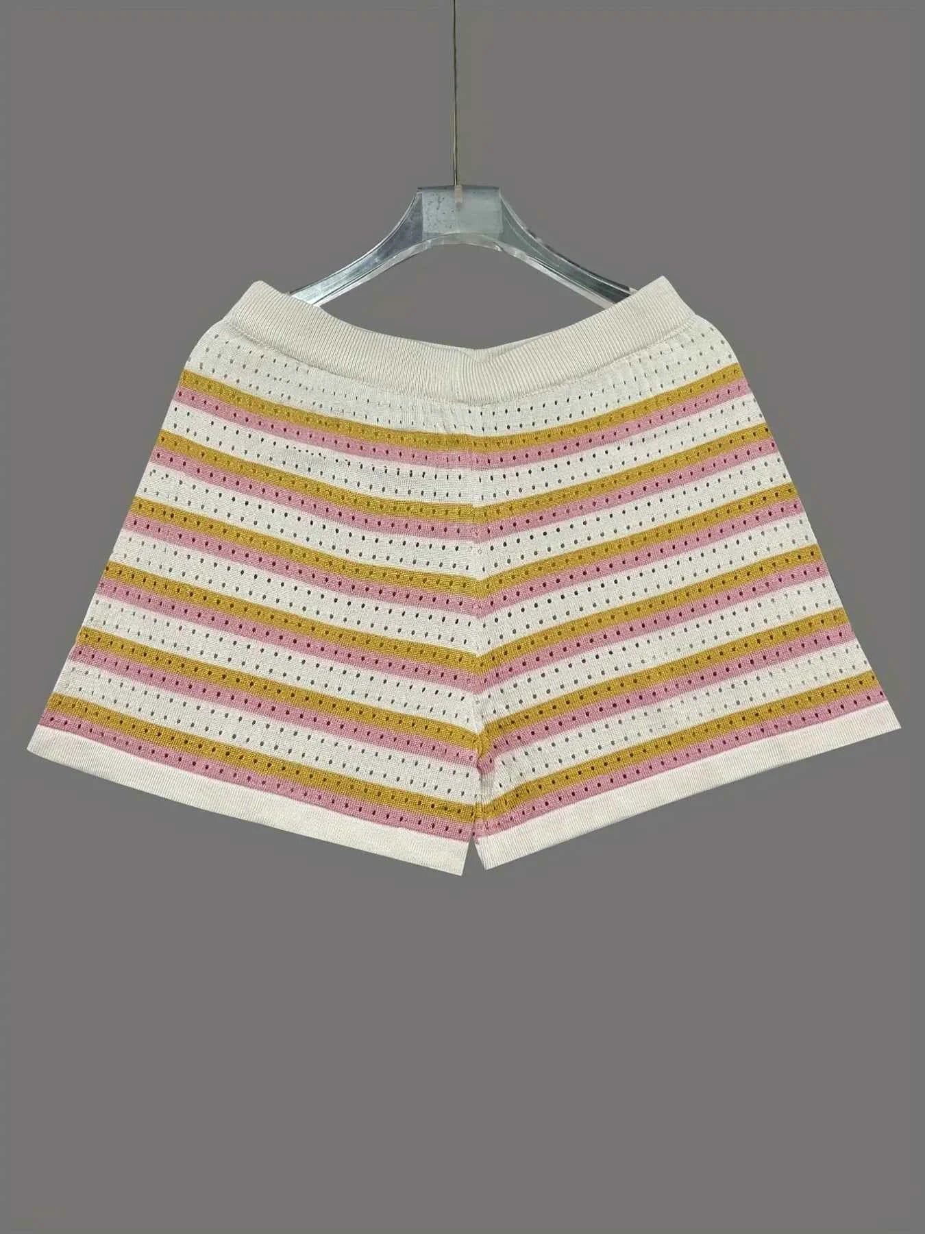 Colorful Striped Button Up Top and Shorts Sweater Set