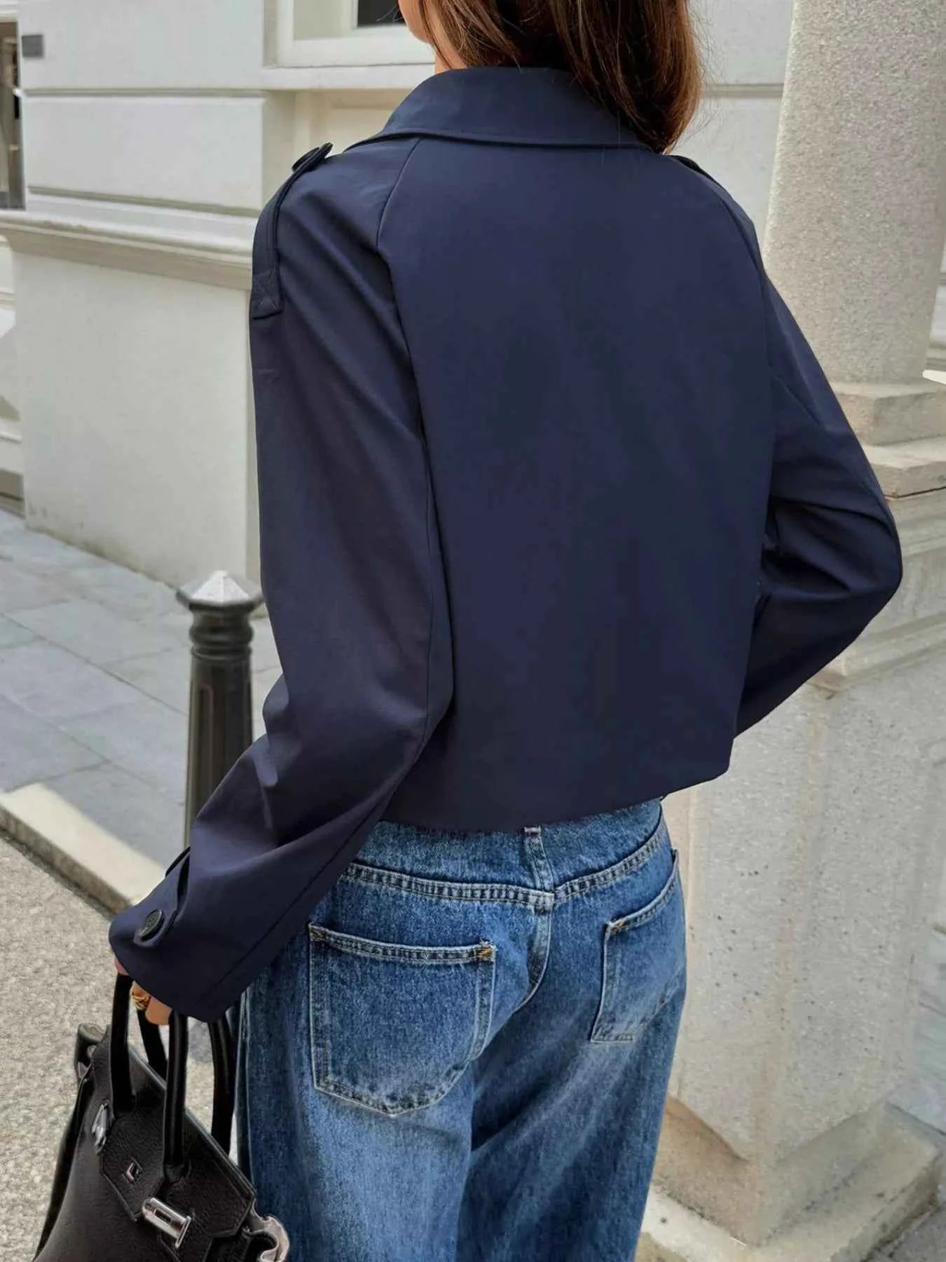 Cropped Double-Breasted Raglan Sleeve Jacket