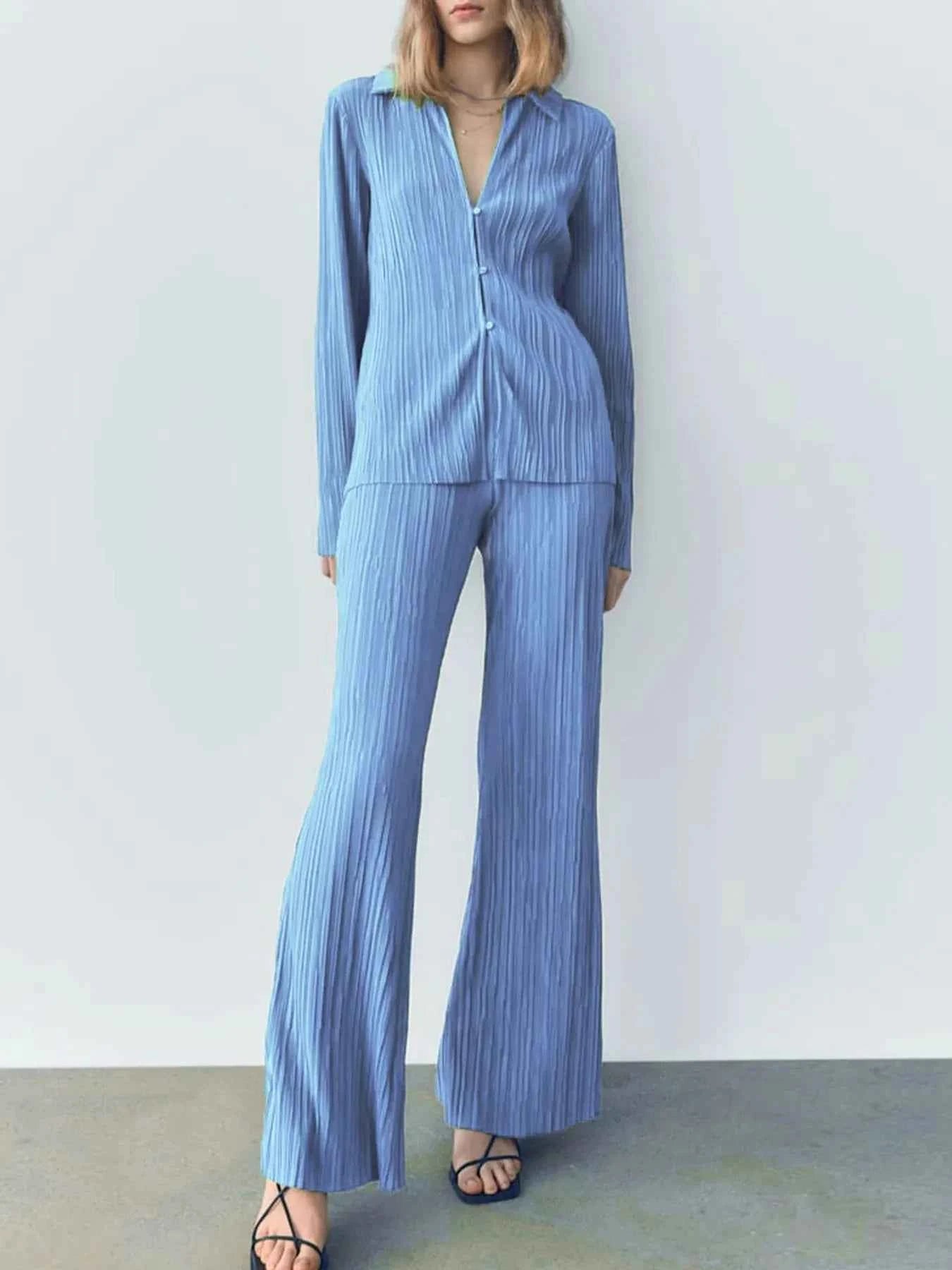 Texture Long Sleeve Top and Pants Lounge Set