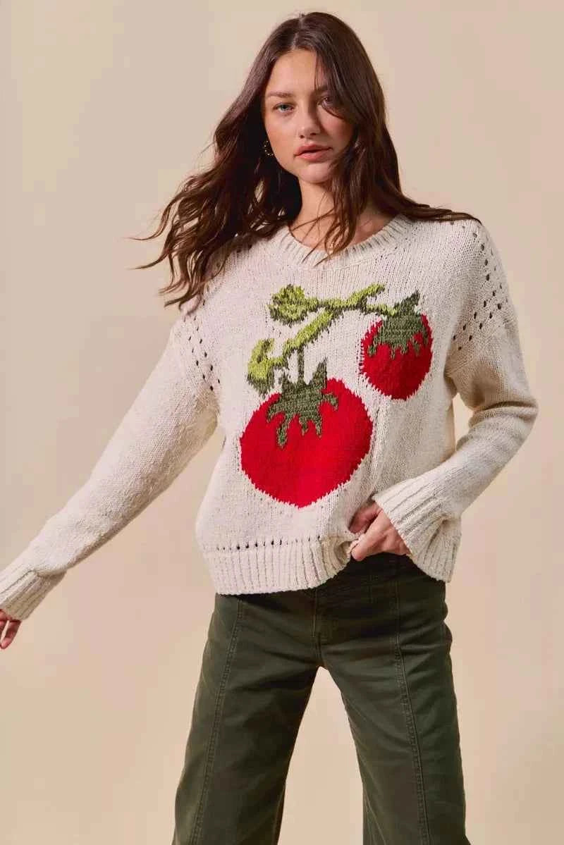 SO ME Vegetable Round Neck Long Sleeve Sweater