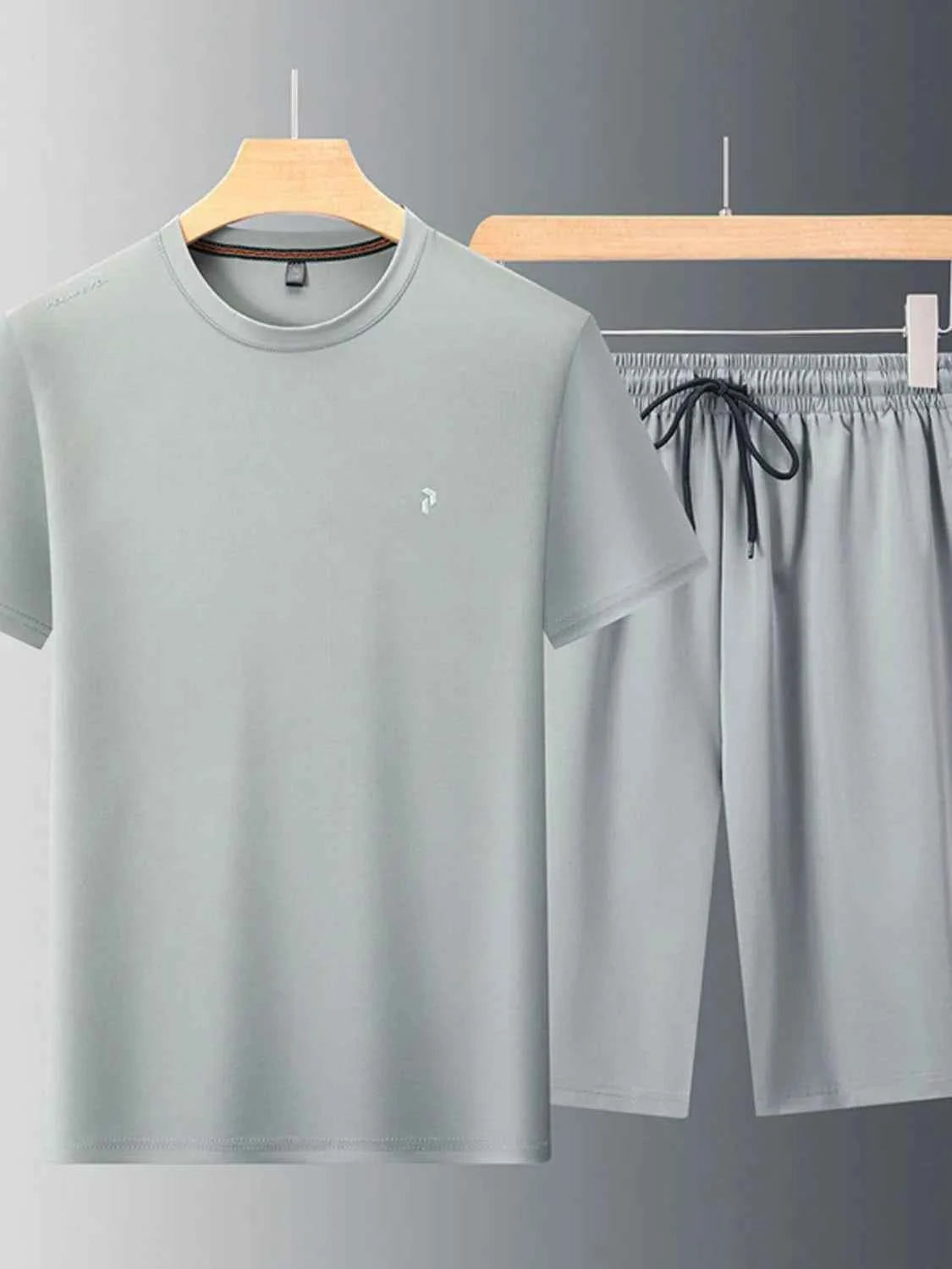 Men's Plus Size Round Neck Short Sleeve Top and Shorts Set