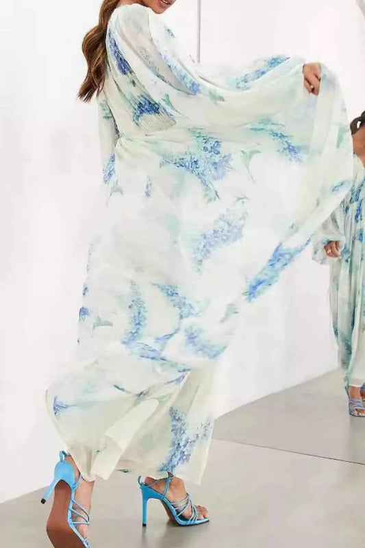 Floral Print Bohemian Maxi Dress with Balloon Sleeves