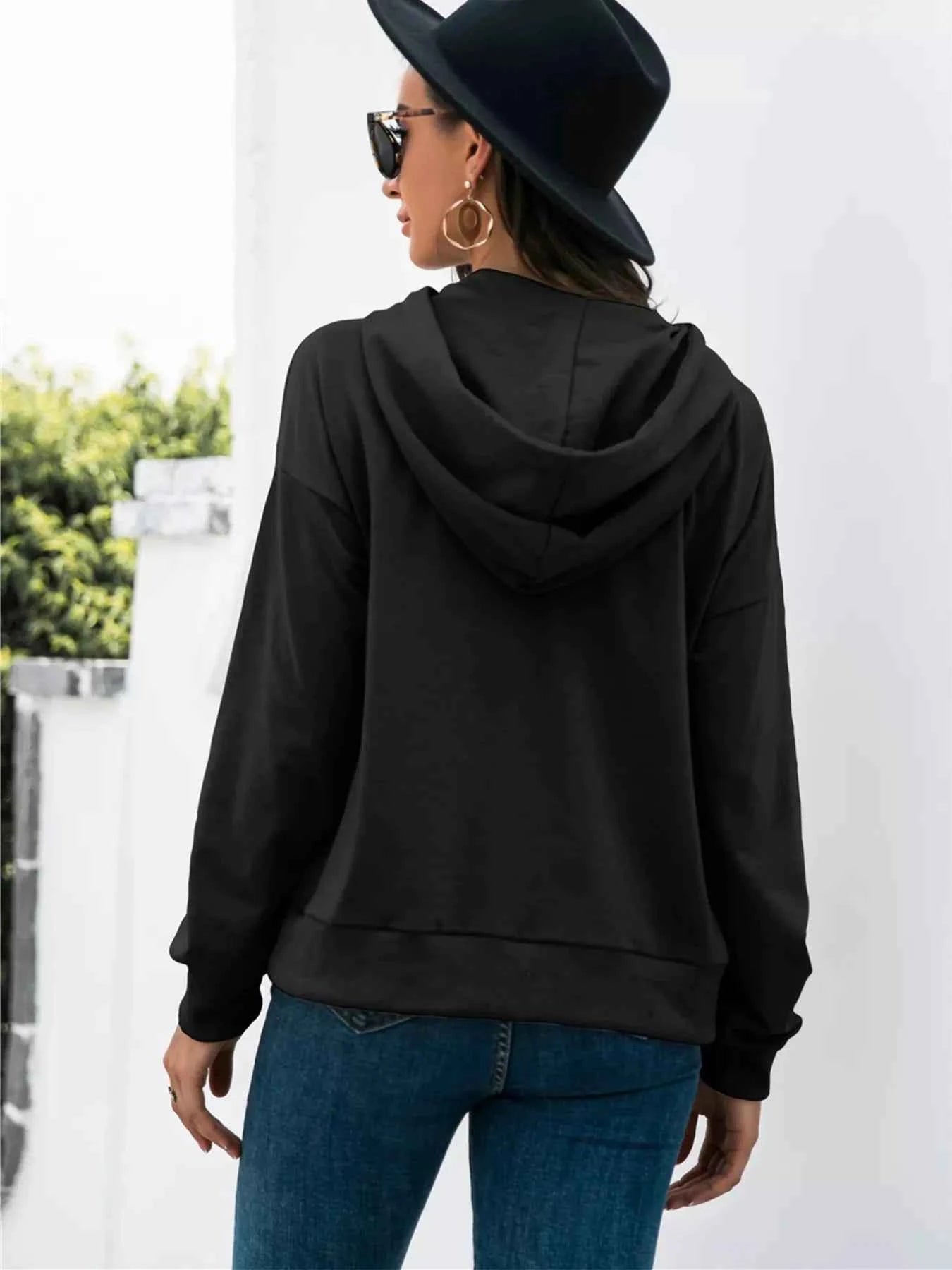 Full Size Snap-Down Hoodie with Kangaroo Pocket Plus Size